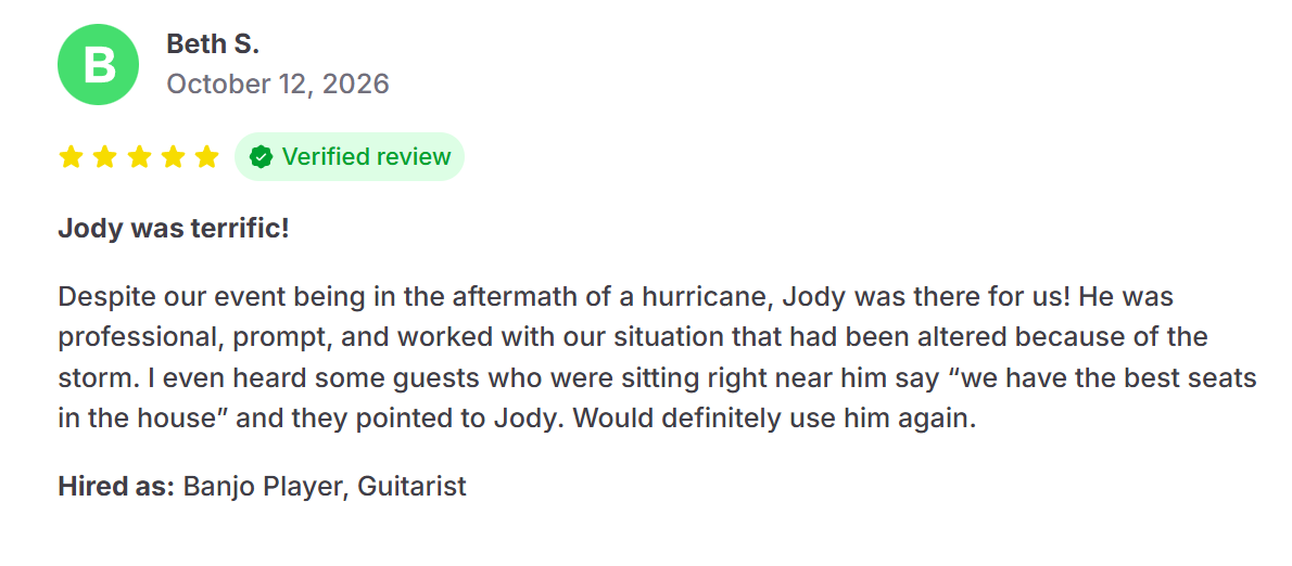 review of guitarist playing a wedding